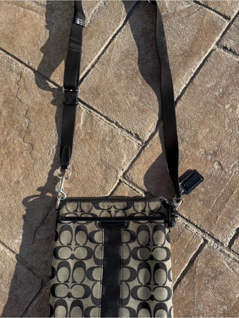 Coach Tan and Black Signature Crossbody Bag